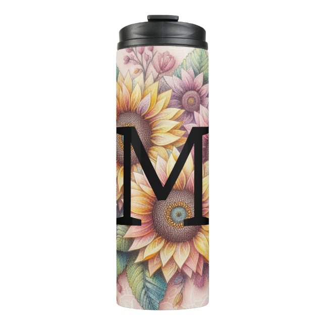 Garrafa Térmica Monogram lace floral pink yellow orange sunflowers (Frente)