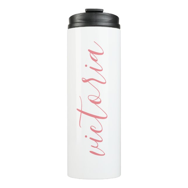 Garrafa Térmica Monogram Script Thermal Tumbler | White & Pink (Frente)