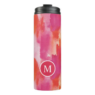 Garrafa Térmica Monograma Abstrato Rosa Laranja Aquarela