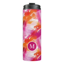 Garrafa Térmica Monograma Aquarela Rosa Laranja Abstrato