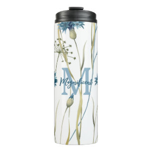 Garrafa Térmica Monograma Azul Dourado Branco