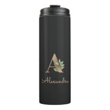 Monograma Botânico Elegante Letra Dourada A