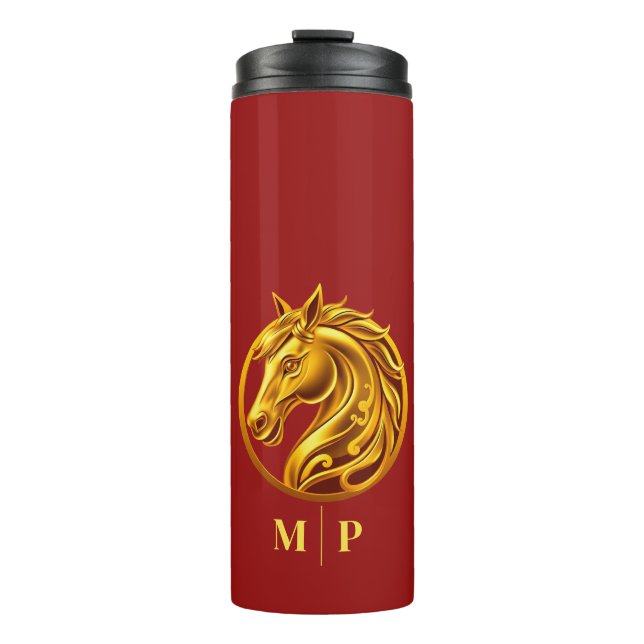 Garrafa Térmica Monograma Cavalo Dourado- (Frente)