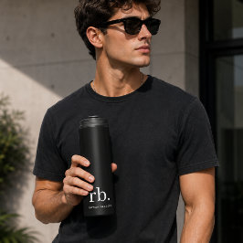 Garrafa Térmica Monograma Clássico Elegante Minimalista Preto e Br