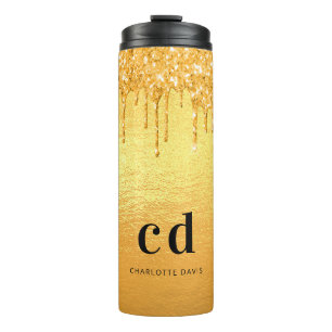 Garrafa Térmica Monograma com pingos de glitter dourado