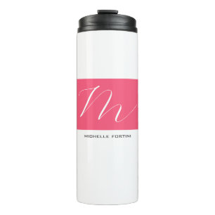 Garrafa Térmica Monograma cor-de-rosa branco moderno atrativo