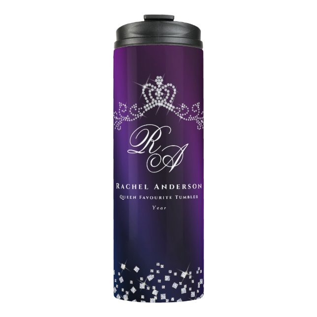 Garrafa Térmica Monograma Coroa com Brilho Azul Roxo (Frente)