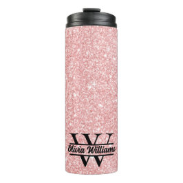 Garrafa Térmica Monograma da rosa Dourada Glitter | Girly Modern S