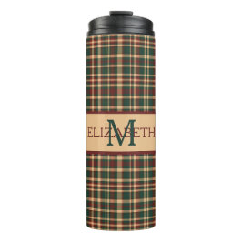Garrafa Térmica Monograma da Xadrez de Natal Vermelha e Verde