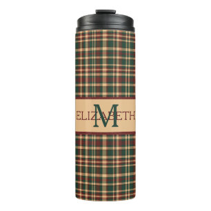 Garrafa Térmica Monograma da Xadrez de Natal Vermelha e Verde