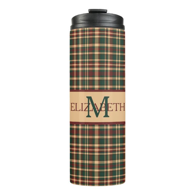 Garrafa Térmica Monograma da Xadrez de Natal Vermelha e Verde (Frente)