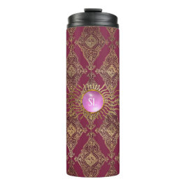 Garrafa Térmica Monograma de Burgundy e Dourada Paris Gemstone