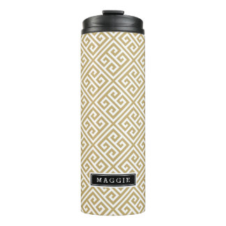 Garrafa Térmica Monograma de Chave Grego Dourado e Preto