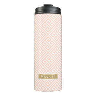 Garrafa Térmica Monograma de Chave Grego Dourado e Rosa