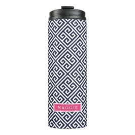 Garrafa Térmica Monograma de Chave Grego - marinho Azul e Rosa