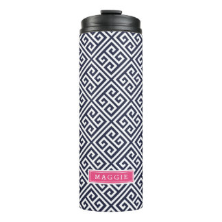 Garrafa Térmica Monograma de Chave Grego - marinho Azul e Rosa