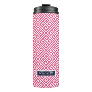 Garrafa Térmica Monograma de Chave Grego - marinho Azul e Rosa