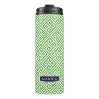 Garrafa Térmica Monograma de Chave Grego marinho Azul e Verde