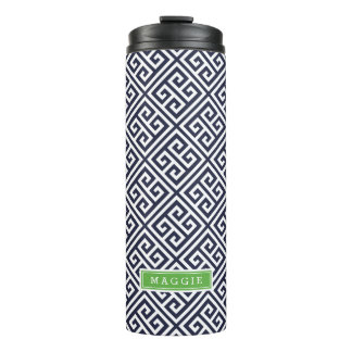 Garrafa Térmica Monograma de Chave Grego marinho Azul e Verde