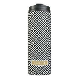 Garrafa Térmica Monograma de Chave Grego Preto e Dourado