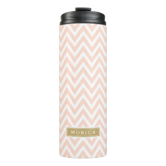 Garrafa Térmica Monograma de Chevron Dourado e Rosa