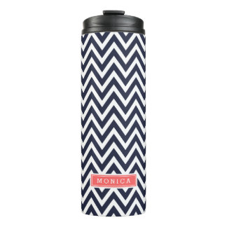 Garrafa Térmica Monograma de Chevron marinho Azul e Coral