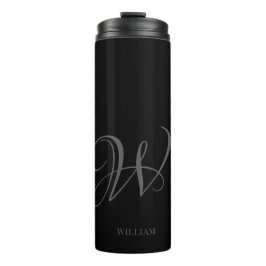 Garrafa Térmica Monograma de Cinzas Negra Personalizada Inicial