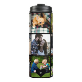 Garrafa Térmica Monograma de colagem de fotos personalizado negro 