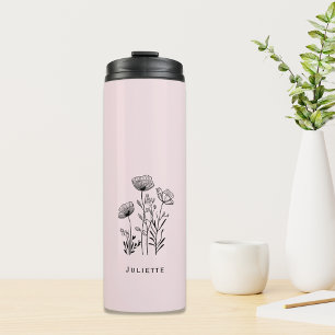 Garrafa Térmica Monograma de desenhar manual de flores selvagens