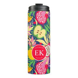 Garrafa Térmica Monograma de Frutas Tropicais em Aquarela Padrão d