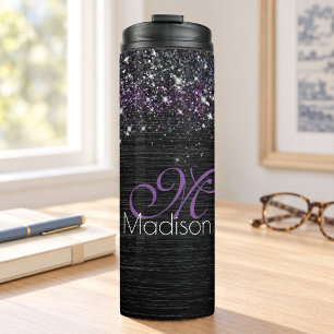 Garrafa Térmica Monograma de metal brilhante preto roxo