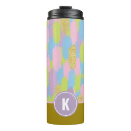 Garrafa Térmica Monograma de padrão de pinceladas Abstrato colorid