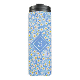 Garrafa Térmica Monograma de Padrão Floral Azul Daisy