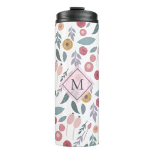 Garrafa Térmica Monograma de Padrão Floral de Pastel Elegante