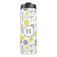 Monograma de Padrão Floral Escandinavo Amarelo