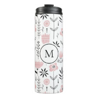Monograma de Padrão Floral Escandinavo Rosa