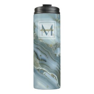 Garrafa Térmica Monograma de pedra natural de mármore azul