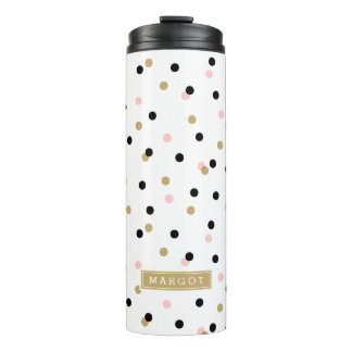 Garrafa Térmica Monograma de Pontos de Confetti Preto-Rosa e Doura