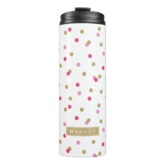 Garrafa Térmica Monograma de Pontos de Confetti Rosa e Dourada