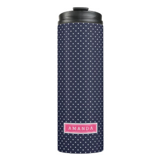 Garrafa Térmica Monograma de pontos finos, azuis e cor-de-rosa, ma