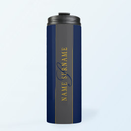 Garrafa Térmica Monograma de Script Elegante Marinho Escuro Cinza