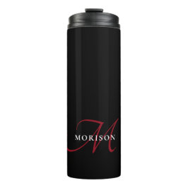 Garrafa Térmica Monograma de Script Vermelho Preto Moderno Elegant