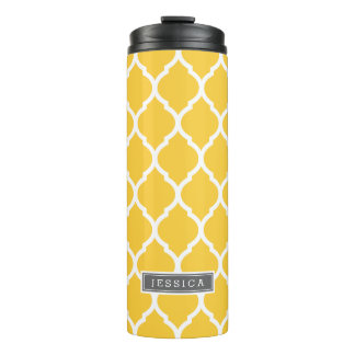 Garrafa Térmica Monograma do Quatrefoil Amarelo e cinza de Marroco