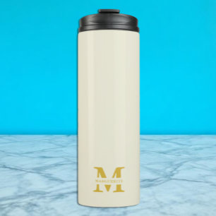 Garrafa Térmica Monograma Dourado Bege Neutro