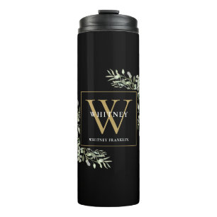 Garrafa Térmica Monograma Dourado Elegante Modernidade Verde Preto