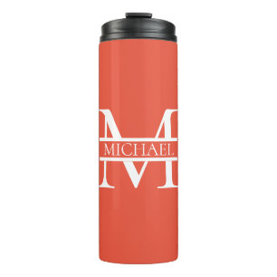 Garrafa Térmica Monograma e Nome Elegante Laranja Personalizado