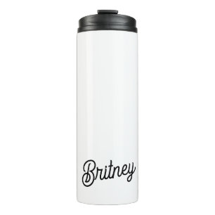 Garrafa Térmica Monograma e Nome Personalizados de Branco Preto Mo