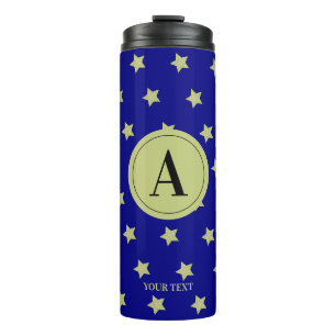 Garrafa Térmica Monograma Elegante com Estrelas em Ouro e Azul