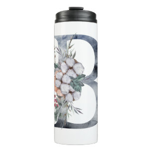 Garrafa Térmica Monograma Floral Azul B Inicial