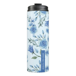 Garrafa Térmica Monograma Floral Azul Bonito Elegante